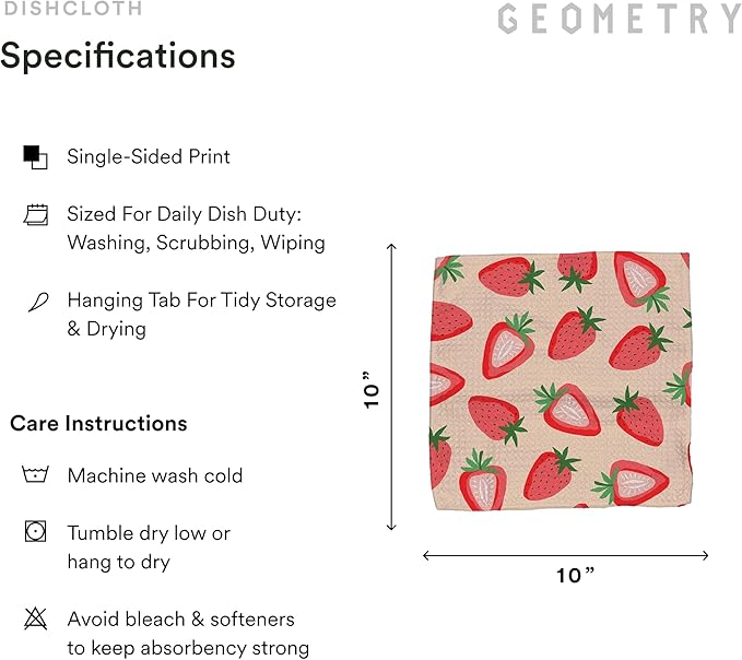 GEOMETRY Kitchen Dish Cloths - Spring & Summer Collection - Premium Dishcloths with Geoweave - Absorbent & Fast Drying Kitchen Towels - Strawberry Banana, 10" x 10" - 3-Pack