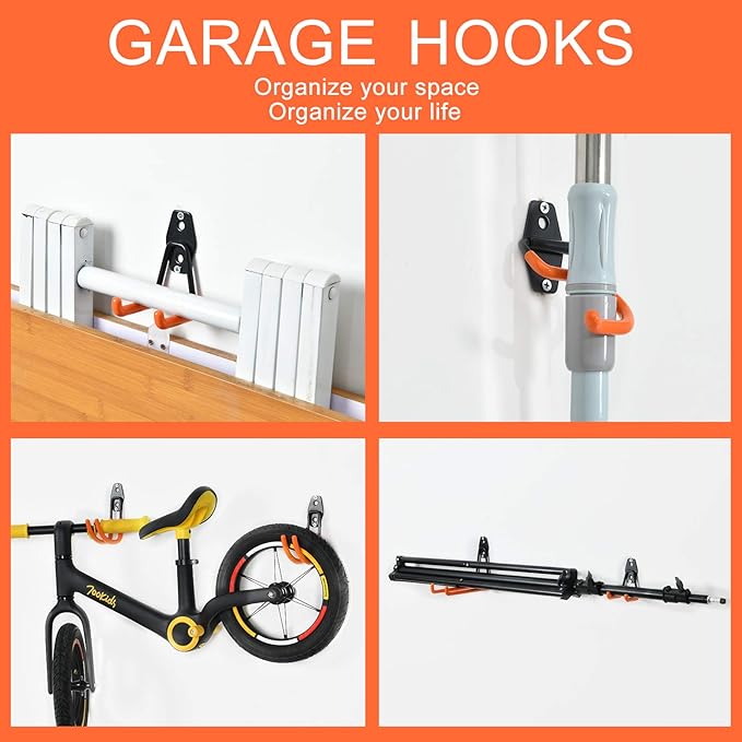 AOBEN Garage Hooks Heavy Duty, Steel Garage Storage Hooks, Utility Tool Hangers and Combinable Wall Mount Garage Hooks for Organizing Ladders, Bikes, Hoses, and More Equipment (S Hooks, 4 Pack)
