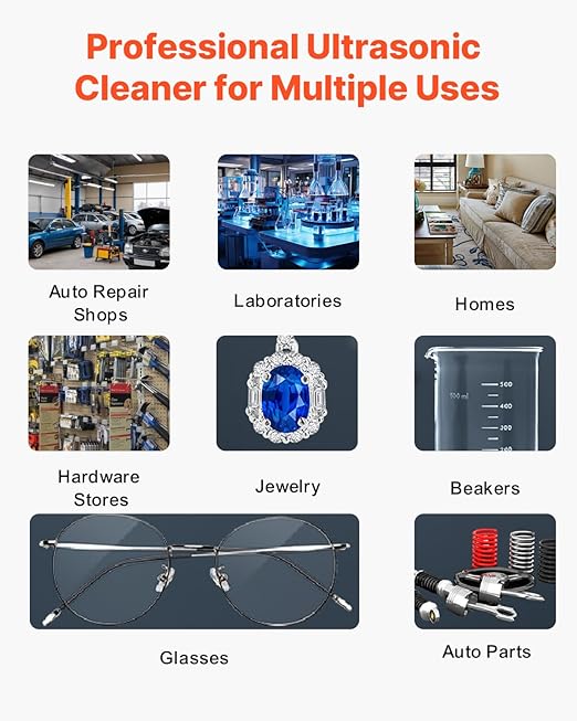 VEVOR Ultrasonic Cleaner, 10L, 600W Heating Power Ultra Sonic Cleaning Machine with Gentle Mode & Upgraded Degassing, 4 PCS Transducers, 40kHz Industrial Ultrasound Cleaner for Jewelry, Beakers, Tools