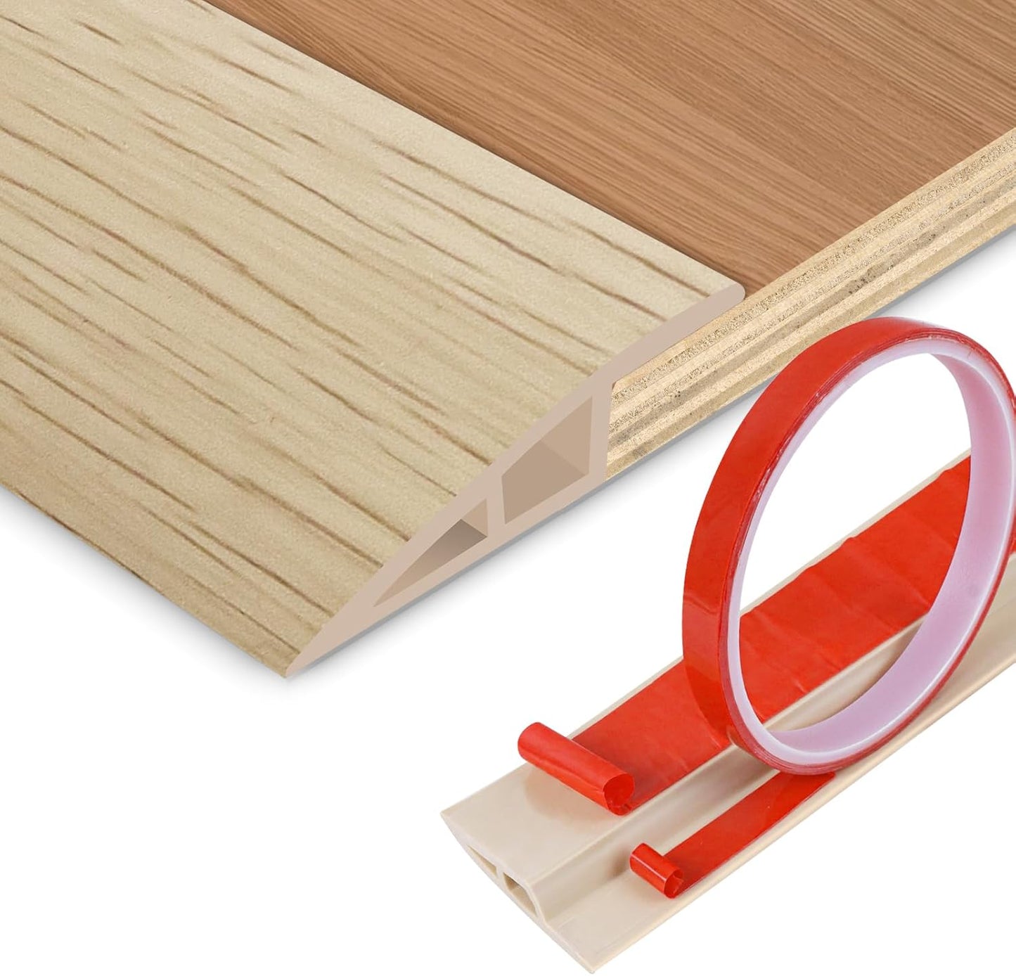 Floor Transition Strip Vinyl Door Threshold Ramp Self Adhesive Carpet Edging Strip Doorway Edge Trim, Overlap Edge Reducer for Laminate Carpet, Floor, Tile (Yellow Wood, 2/5" to 3/5", 3.3Ft)