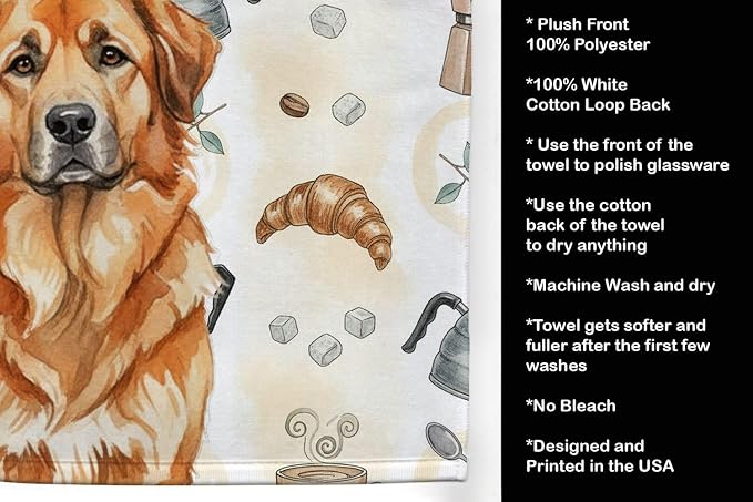 Caroline's Treasures Red Leonberger Coffee Bar Kitchen Towel Velour Plush Front and Cotton Loop Back Machine Washable