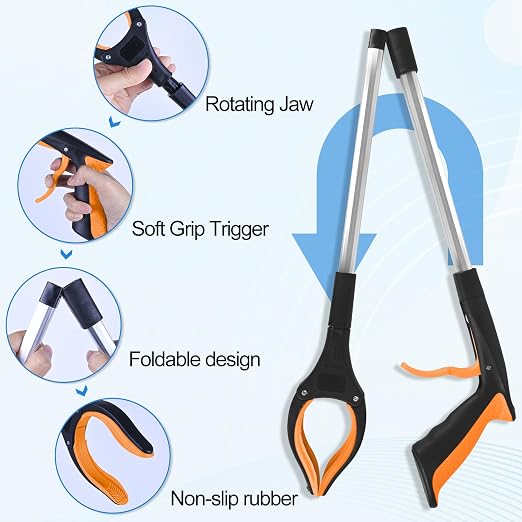 6 Pack 32 Inch Commercial Trash Grabber for Elderly Assist, Heavy Duty Lightweight Reacher with Ergonomic Handle & Non-Slip Grip, Multi-Use Outdoor Home Garden Cleanup Mobility Aid Tool