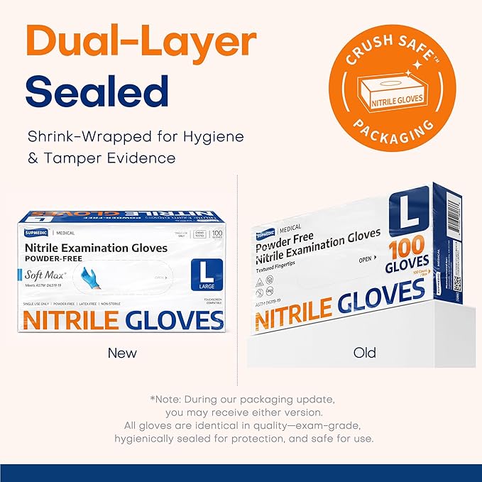 Supmedic Medical Soft Max™ Nitrile Exam Gloves, 1000 Pcs Latex-Free Powder-Free Food Safe Clean Cooking Disposable Glove Blue