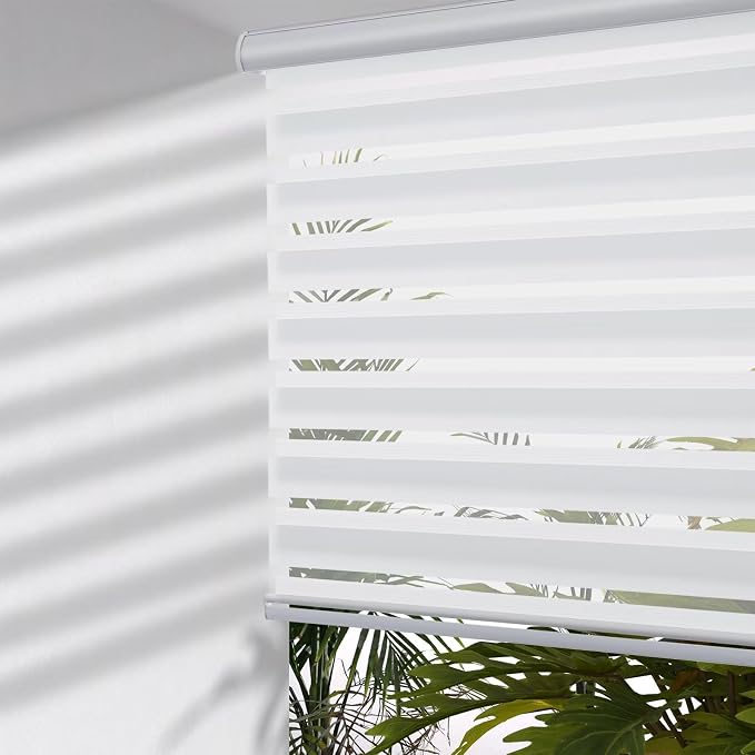 MYshade Cordless Zebra Blinds with Free-Stop Function - Dual Layer Light Filtering & Privacy Sheer Shades for Day and Night - Easy Install Window Shades for Home, Living Room, 37" W x 72" H,White