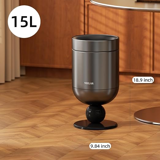 Bathroom Trash Can with Lid - Motion Sensor Smart Garbage Bin with Toilet Brush, 2 Gallon / 7L Small Automatic Trash Can, Odor-Control for Bathroom (Grey-Top Open)