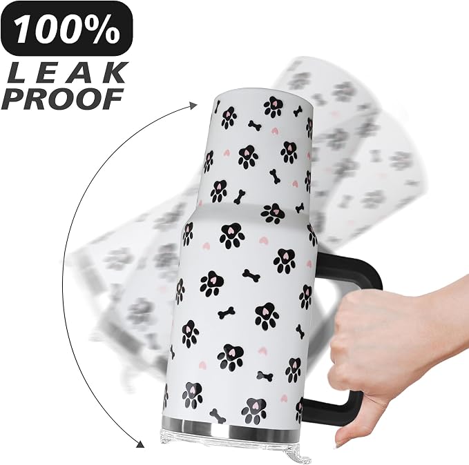 40oz Dog Paw Flip Tumbler with Handle & Straw, Vacuum Insulated Stainless Steel Flip Top Water Bottle, Cute Dog Paw Print Travel Mug, Dog Lover Gifts for Women, Pet Themed Tumbler for Car Cup Holder