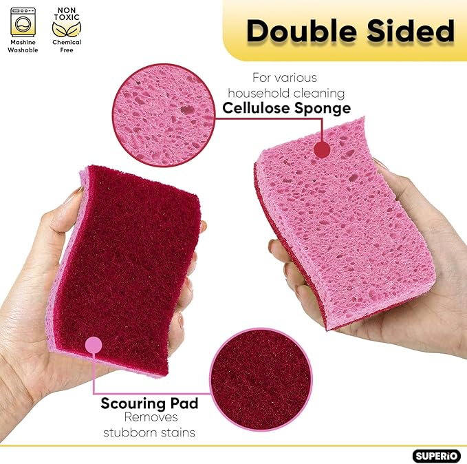 Kitchen Sponges for Washing Dishes, Non-Scratch Cellulose Dish Scrub Sponges, Cleaning Sponges for Household Use, Safe Cleaning Products, Kitchen Sponges Pack of 12, by Superio