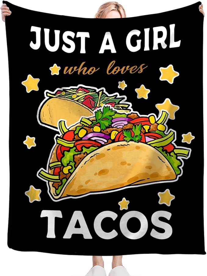 Tijuboni Tacos Throw Blanket Just A Girl Who Loves Tacos Gifts for Girls Boys Women Men Kids Adults Soft Flannel Fleece Blanket for Couch Sofa Bed Home Decor 40"x50"