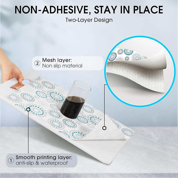 Drawer and Shelf Liner, Non-Slip Kitchen Cabinet Liners Non-Adhesive Thick Strong Grip Waterproof Washable Mats Protect Dresser Shelves Cupboard Bathroom Cabinets, Spiral, 18 in X 30 FT