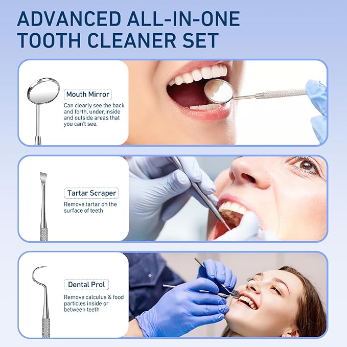 Plaque/Tartar Remover for Teeth, Dental Calculus Remover Teeth Cleaning Kit with LED Light & 5 Adjustable Modes