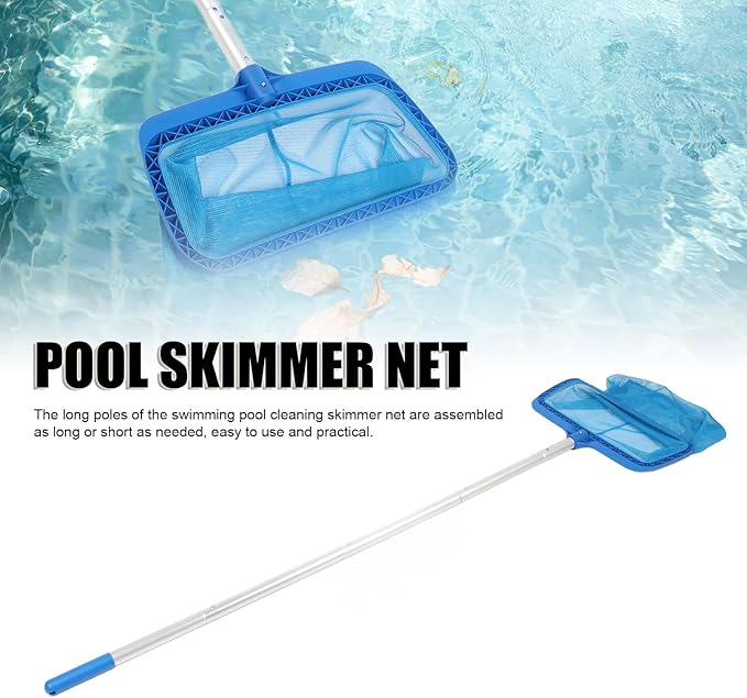 Swimming Pool Leaf Skimmer Net,Swimming Pool Telescopic Leaf Net Skimmer Rake,Efficient Pool Skimmer Net with Long Pole Fine Mesh Leaf Skimmer for Thorough of Swimming Pools, Hot
