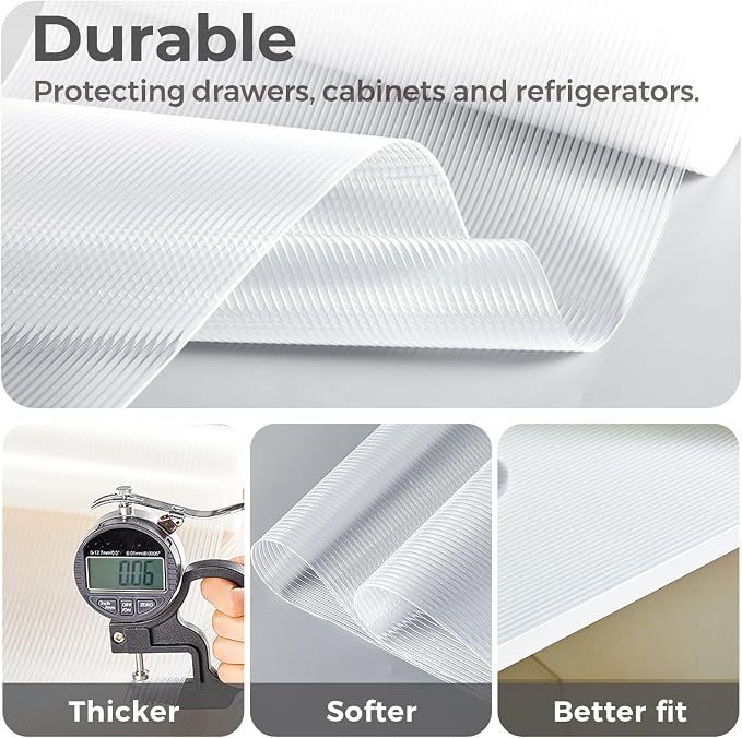 100% EVA Shelf Liner, 20" x 240" Drawer Liners for Kitchen Cabinet, Non Adhesive Non Slip Plastic Dresser Pantry Shelves Mat, Clear