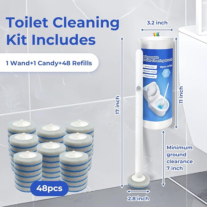 360° Heavy Duty Duster Refills for Swiffer,20 Count Duster Refills + Disposable Toilet Brush and Holder Set, Extended Handle with 48 Count Cleaner Refills