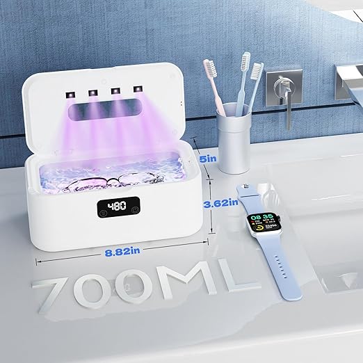 TEBAL Ultrasonic Jewelry Cleaner,50Khz Professional Jewelry Cleaner Ultrasonic Machine for Jewelry, Eyeglasses, Rings, Watch Strap, Dentures, 304 Stainless Steel Tank