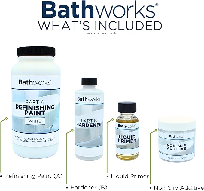 Bathworks Quick-Dry Essentials Roll-On Refinishing Kit - 22 fl oz, High Gloss Bone, Durable Acrylic Resin Coating with Non-Slip Additive - Fast 12-Hour Drying DIY System for Bathtubs, Tile, Sinks, & Showers (Paint Materials Only)