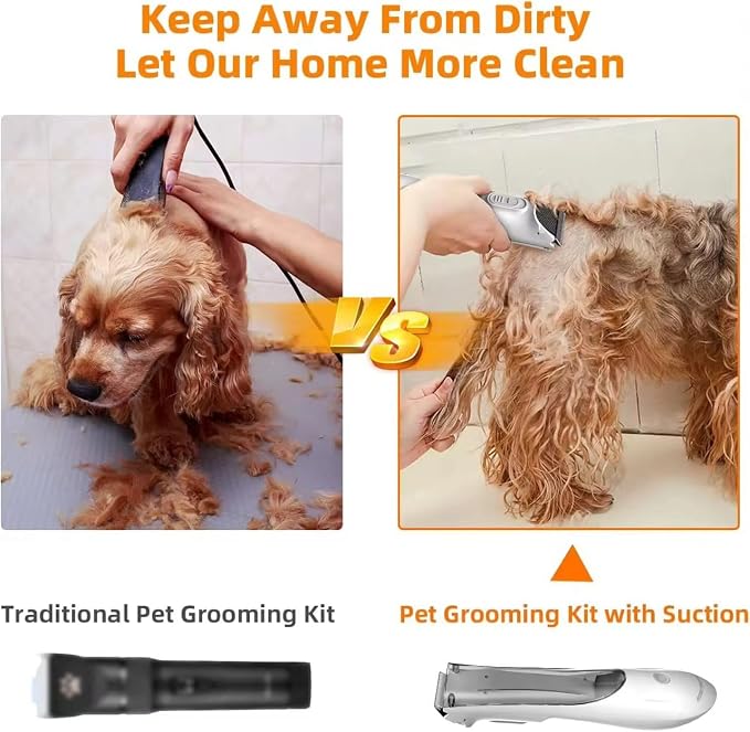 Omana 2-in-1 Portable Dog Grooming Vacuum Clipper Kit 3-Speed Low Noise Rechargeable Powerful Suction 99% Pet Cat Pet Hair Trimmer Shaver with Comb Shedding