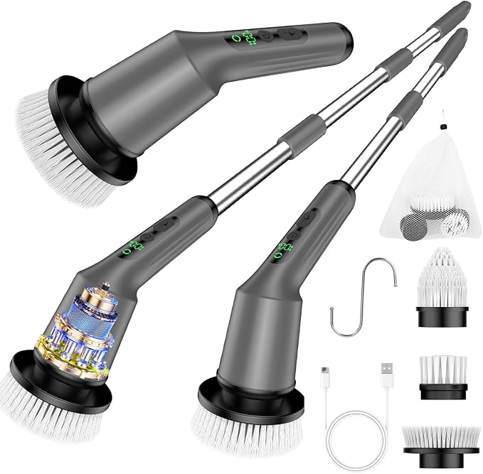 Electric Spin Scrubber, Shower Scrubber Cordless Scrub Brush, Grey