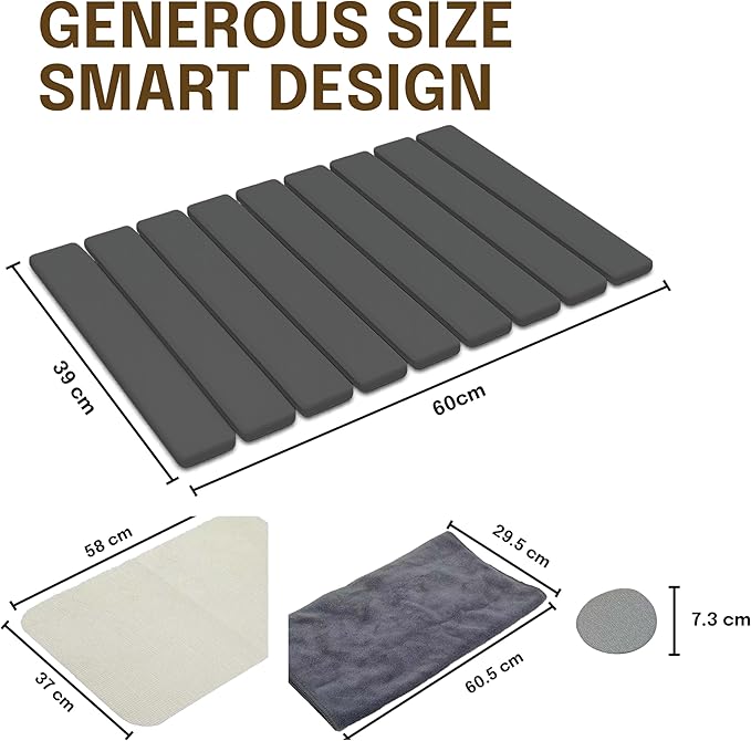 Stone Drying Mat for Kitchen Counter, 24"x16" Foldable Fast-Drying Diatomaceous Earth Mat, Versatile Collapsible Dish Drying Mat for Dishes, Cups & Bottles new title