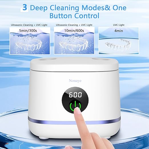 Dental Ultrasonic Retainer Cleaner Machine-45khz, Cleaning for Dentures, Mouth Guards, Aligners, Night Guards, Braces, Toothbrush Heads & Jewelry,Protable UV Retainer Cleaning Pod for Home &Travel