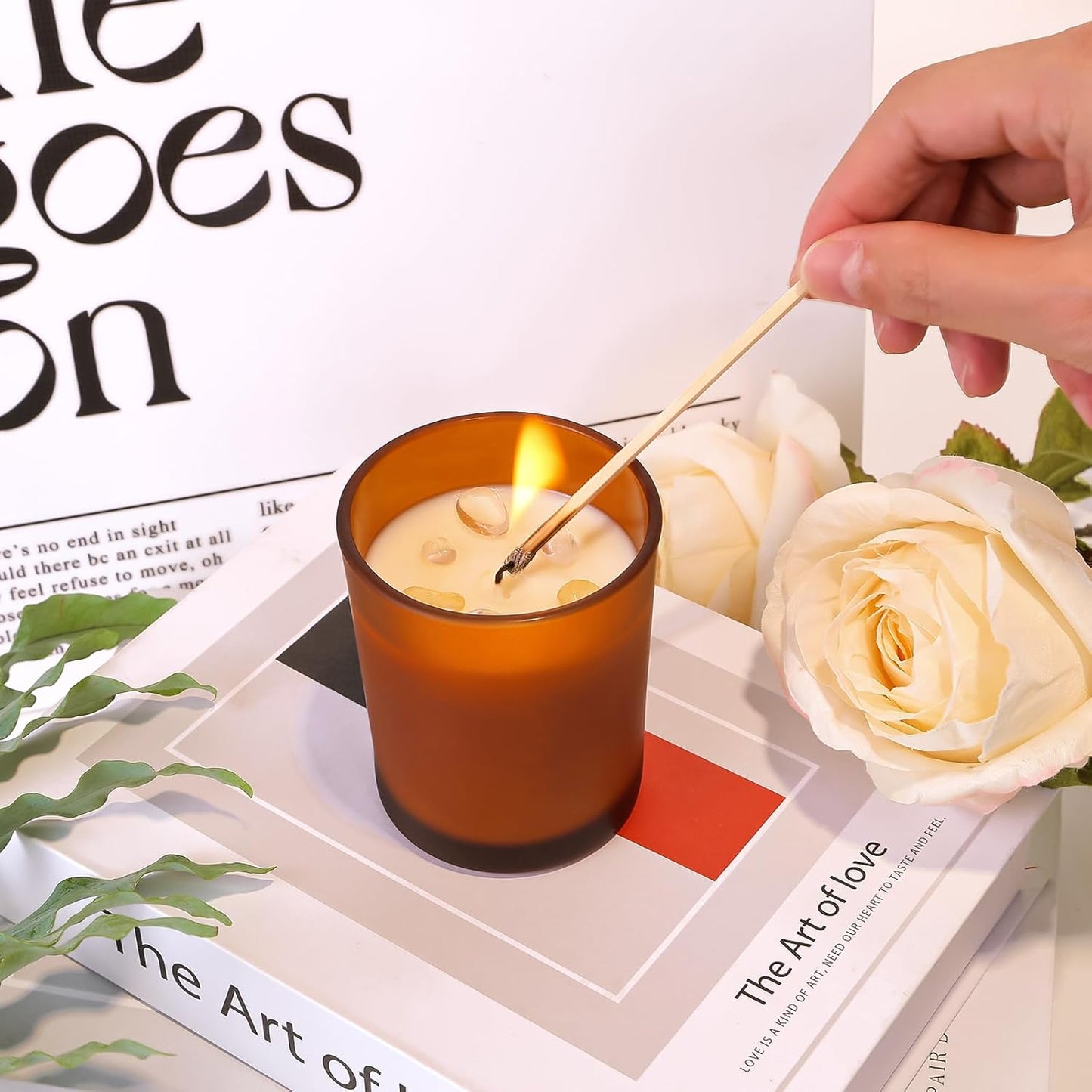 CONNOO 15-Pack 7oz Fall Amber Candle Jars with Bamboo Lids & Sticky Labels – Thick Glass Candle Jars for DIY Making, Dishwasher Safe, Bulk Set