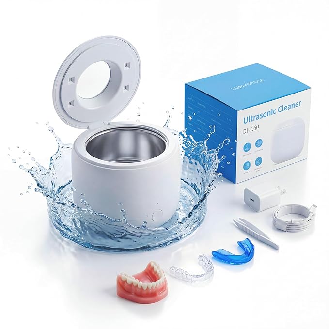 Ultrasonic Retainer Cleaner Machine - 44kHz Dental Pod for Night Guards, Mouth Guards, Dentures, Aligner & Jewelry- 200ML, White