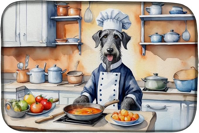 Caroline's Treasures DAC6322DDM Scottish Deerhound The Chef Dish Drying Mat Absorbent Dish Drying Mat Pad for Kitchen Counter Dish Drainer Mat for Countertop, 14 x 21", Multicolor