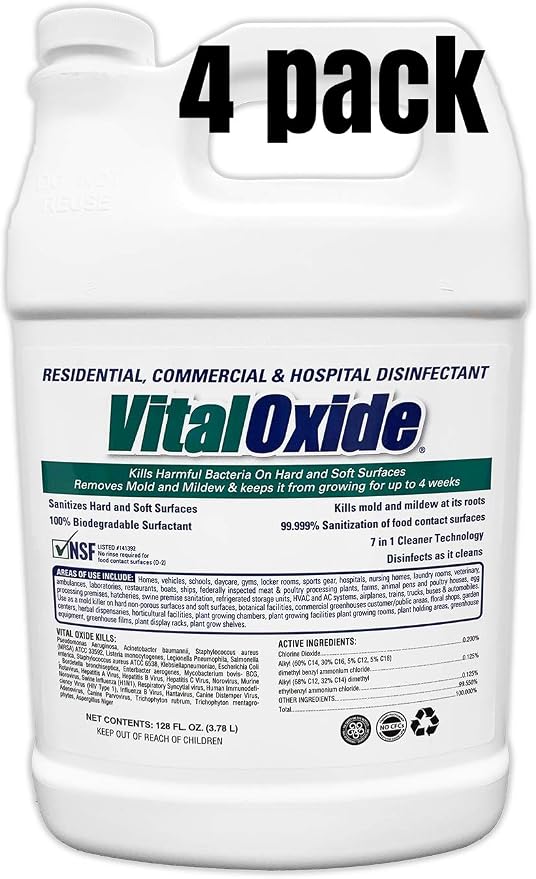 Vital Oxide Disinfectant, Deodorizer, Cleaner, Food-Contact Sanitizer, Virucide – (EPA registration #82972-1) – Kills Mold & Mildew, Eliminates Odors-1 Gallon (Pack of 4)