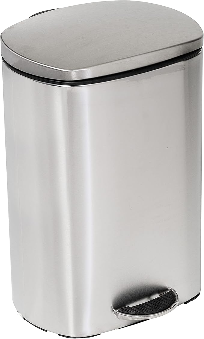 Honey Can Do Rectangular Stainless Steel Step Trash Can with Lid, 12-Liter TRS-09328 Silver