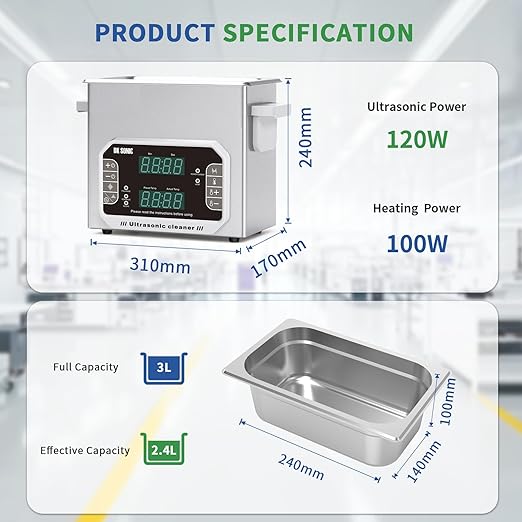 DK SONIC Professional Ultrasonic Cleaner 3L,120W Precision Ultrasonic Jewelry Cleaner with Timer,Heater&Touch Control, Multi-Application for Glasses,Chains,Watches (Include Basket)