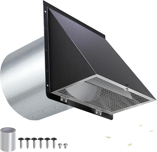 12 Inch Wall Vent Hood Exhaust Vent Cap Dryer Vent Cover,Exterior Hooded Wall Vent with Screen and Damper for HVAC Duct Dryer AC Industrial Facilities Ventilation Outdoor Air Exhaust,Galvanized Steel