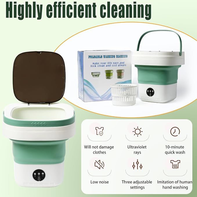 Portable Washer and Dryer Bundle - Foldable 16L Washing Machine with 3 Cleaning Modes + Quiet Compact Dryer with Adjustable Timer, Perfect for Travel, Apartment, Baby/Intimate Apparel