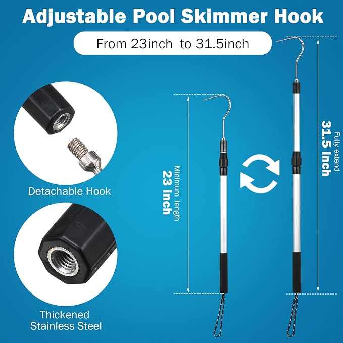 Lasnten 3 Pcs Pool Skimmer Basket for Inground Pool Skimmer Hook Extendable Filter Basket Filter Lid Lifting Hook for Cleaning Accessory Keep Hands Clean(8 Inch)