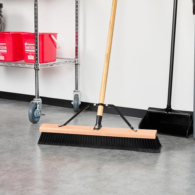 Restaurantware-BROOM HEAD ONLY: Clean Tek Professional 24-Inch Broom Head, 1 Heavy-Duty Push Cleaning Tool - Handle And Brace Sold Separately, Fine Plastic Bristles, Wooden, Commercial Use