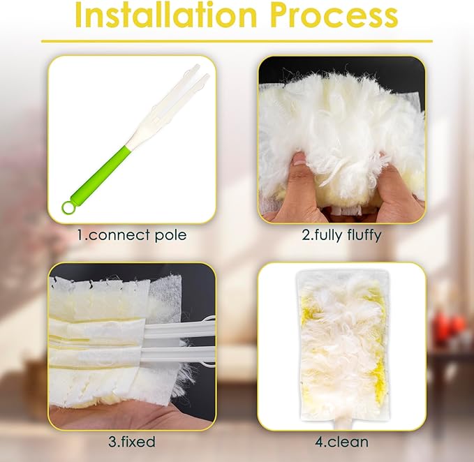 24 Count Feather Duster Refills for Swiffer Dusters Handle, 180 Degree Multi-Surface Duster Refill Kit with 1 Extra Handle, Disposable Dust Removal Brush Heads for Electronics Furniture, Car Interior
