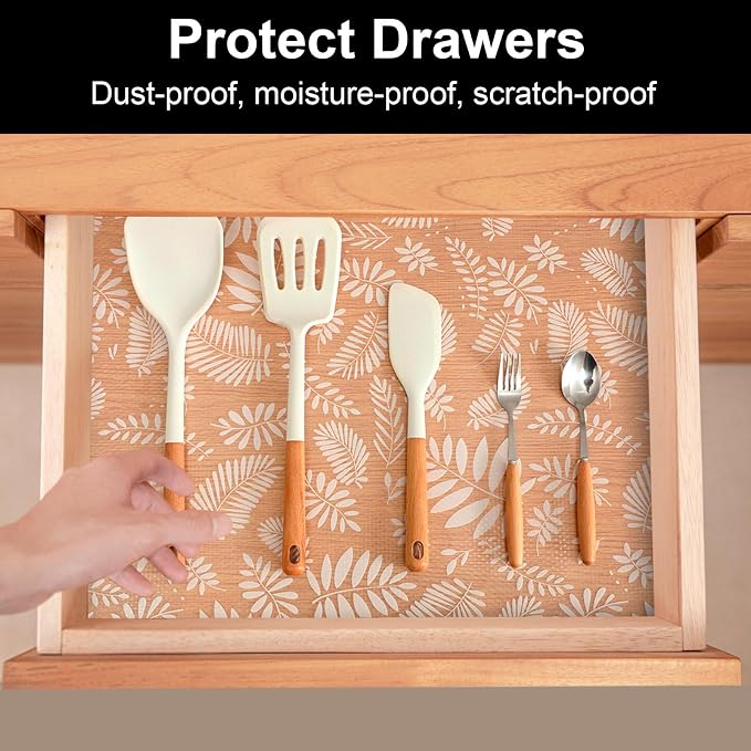 Cooyes Shelf Liners for Kitchen Cabinets Waterproof & Oil-Proof Kitchen Cupboard Mats Non-Slip Drawer Mats EVA Material Non Adhesive Fridge Liner for Shelves（17.5" W x 78.7" L）