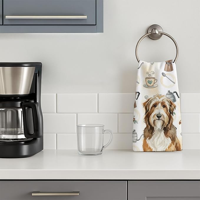 Caroline's Treasures Brown Bearded Collie Coffee Bar Kitchen Towel Velour Plush Front and Cotton Loop Back Machine Washable
