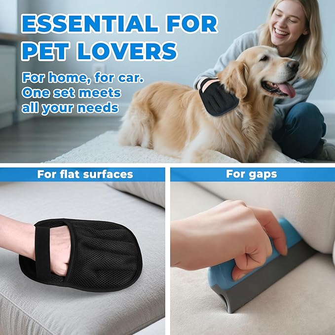 GRENTY 2 PCS Pet Hair Removal Glove for Dogs & Cats, Upgraded Five-Finger Electrostatic Pet Hair Remover, Pet Hair Removal Tool for Clothing, Carpets, Sofa Gaps, and Car Seat