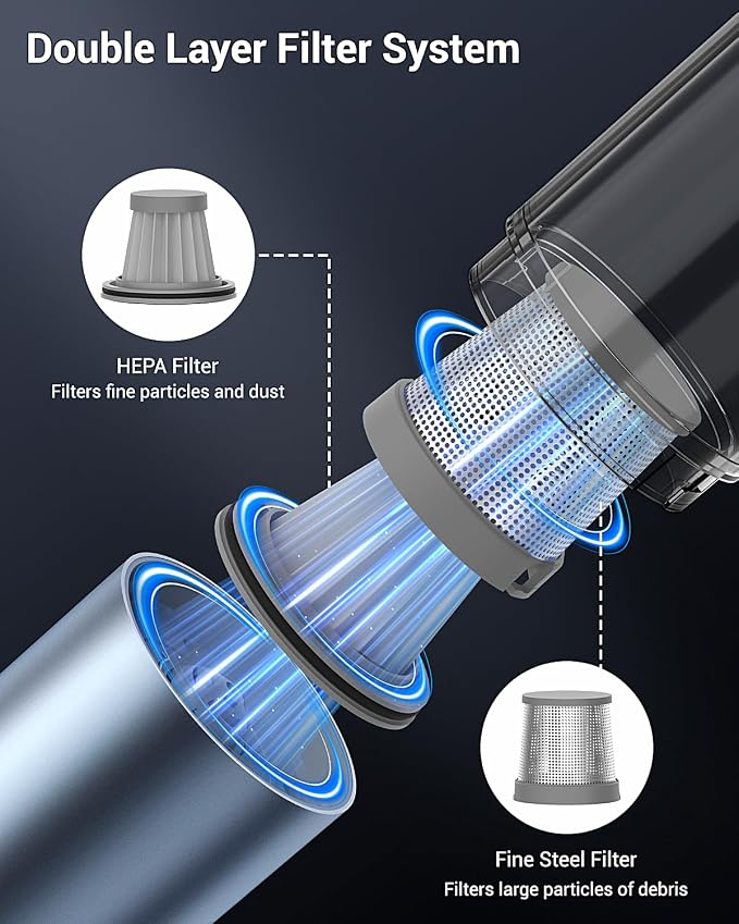 Handheld Vacuum, Powerful 18000pa Car Vacuum with Brushless Motor, Portable Hand Held Vacuum with 3 Speed Modes, 5- in-1 Mini Cordless Vacuum Cleaner with White LED & Red Flash for home Car Office
