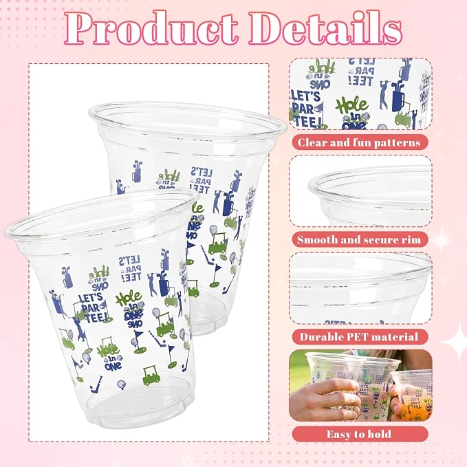 100 Pack 12 oz Golf Cups, Golf Party Decorations, Disposable Clear Plastic Cup, Party Supplies for Birthday Sports Themed Team Events Holiday Gatherings
