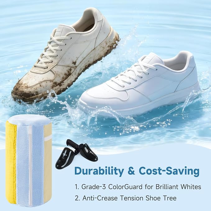 Shoe Bag for Washing Machine and Dryer - 2PCS XXL Reusable Shoe Laundry Bag with Shoe Tree - Chenille Microfiber 360°Deep Cleaning Bag for Sneakers Tennis Delicate Shoes - Yellow 15.35 × 7.5 Inches