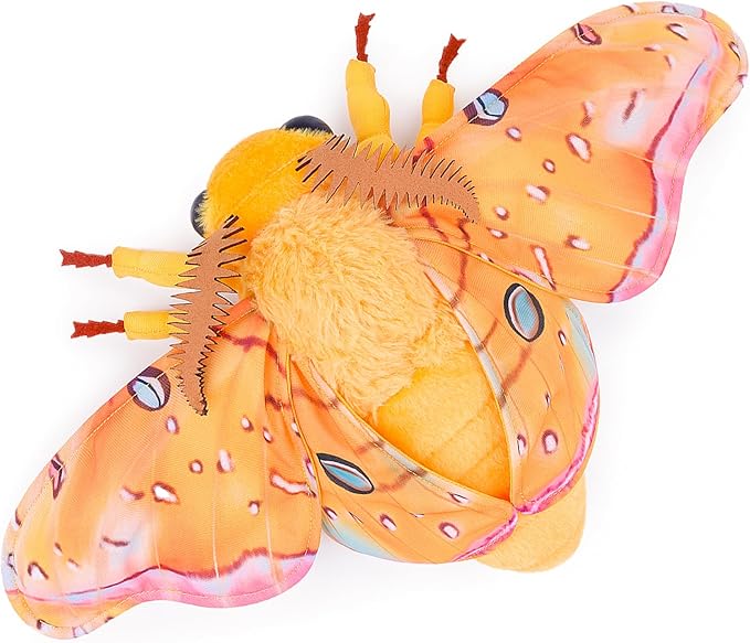 Moth Stuffed Animals Toy, Lifelike Yellow Moths Plush 11in, Realistic Soft Big Wing Plushies Figure Gift Collection for Kids