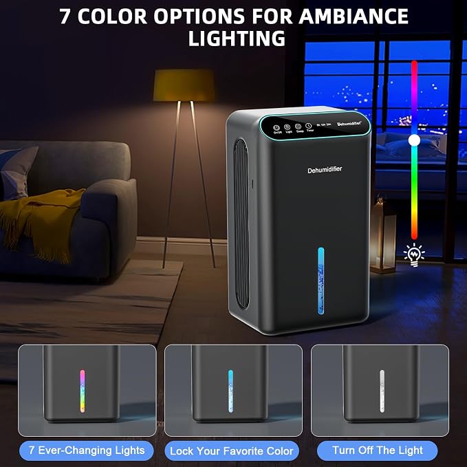 LOMMOL Dehumidifier, 86 OZ Dehumidifiers for Home (800 Sq.ft), Dehumidifier for Bedroom with Essential Oil Diffuser, 7 Color LED Light, 24H Timer, Auto Shut-off, Ideal for Bathroom Closet RV (Black)