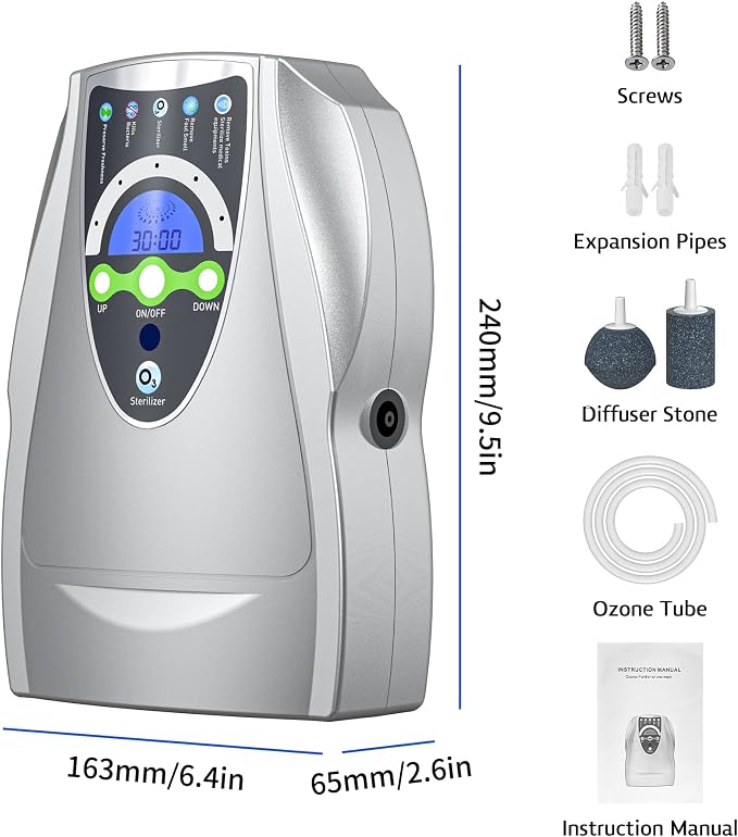 VTAR Ozone Machine, 500mg/h Multipurpose Ozone Machine Purify Air, Water, Fruits, Vegetables, Toothbrushes, Aquarium Cleaner Device in Water - Silver