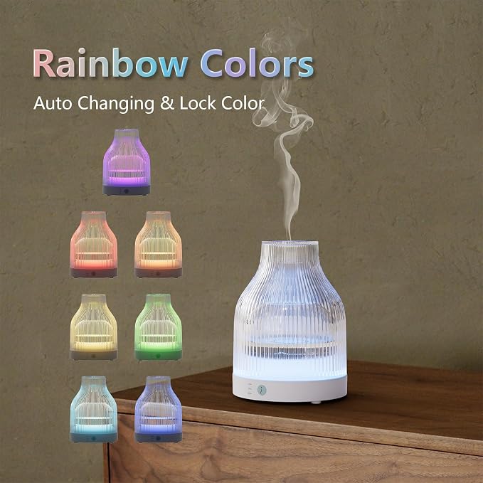 Elegant Glass Reservoir Essential Oil Diffuser 200ML, One Button Control Glass Diffuser with Rainbow Colors for Home Office Bedroom Gift