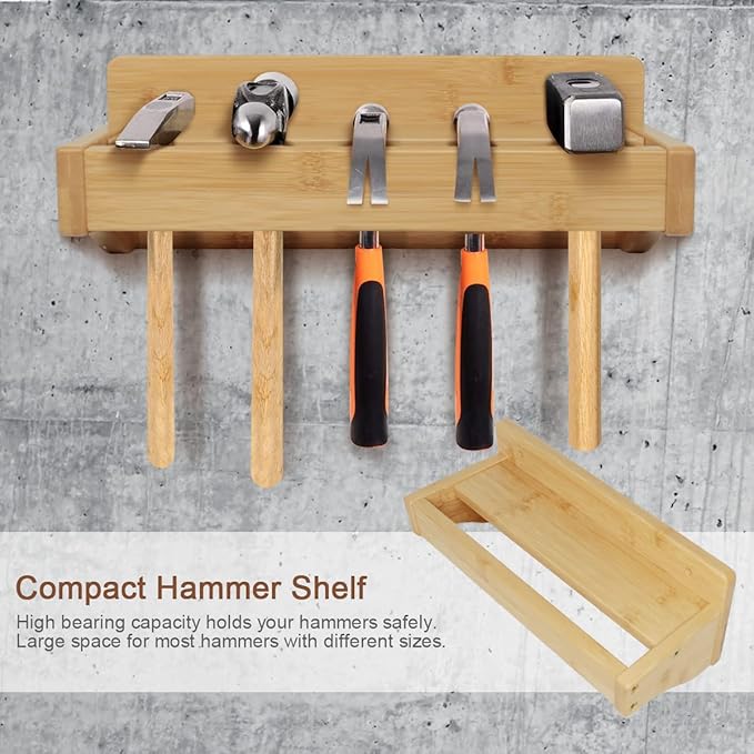 Wall Mounted Screwdriver Rack, Bamboo Pliers Holder Hammer Wall Rack Tools Storage for Garage Workshop - 3 Pack