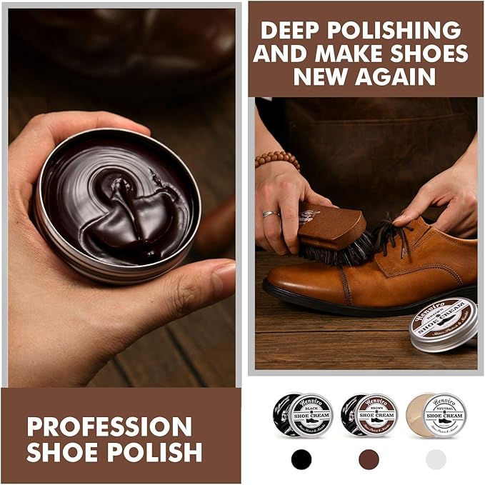 Henviro Leather Shoe Polish Kit - Birthday Gifts for Men, Dad, Shoe Shine Kit, Leather Boot Care Kit, Mens Gifts Ideas