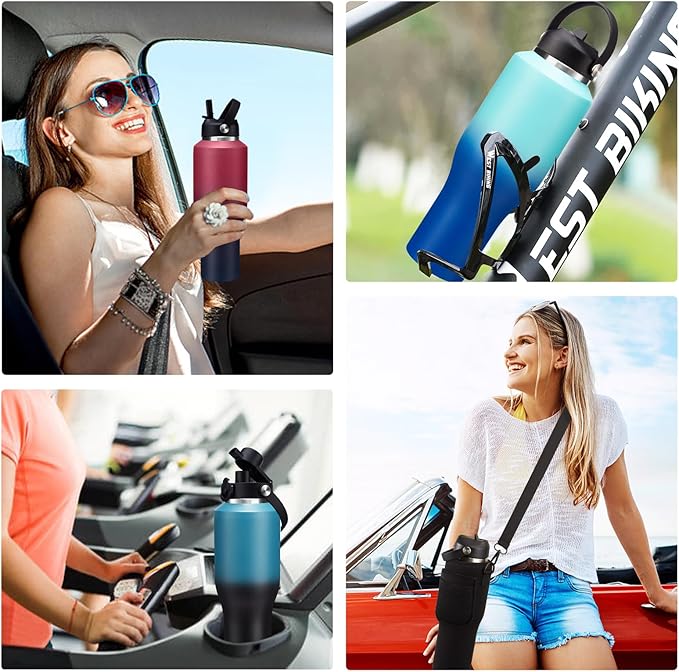 40oz Insulated Water Bottle with Straw - Auto Spout Lid, Protective Boot, Carrier Pouch, Vacuum Stainless Steel Water Bottles Leak-proof, Skinny Thermo Mug Flask Fit in Car Bike Cup Holder