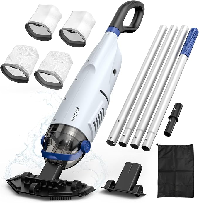 Pool Vacuum for Above Ground Pool with 72.85" Pole, Upgraded 18.5 GPM Powerful Suction Handheld Pool Vacuum, 4 Filter Bags & 1H RunTime Rechargeable Pool Vacuum Cleaner for Above/Inground Pools