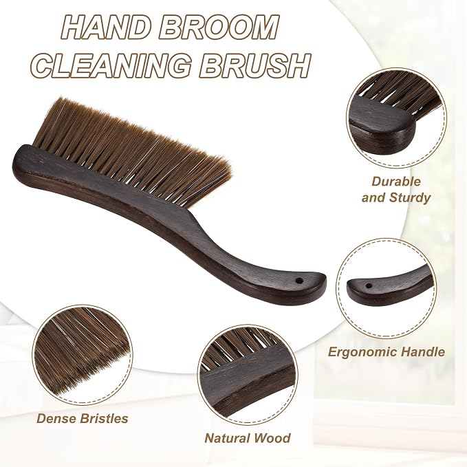 HARFINGTON Hand Broom Brush 13" Soft Bristles Dusting Brush Cleaning Duster with Curved Handle and Three Rows of Bristles for Car Bed Counter Sofa Furniture Clothes, Brown