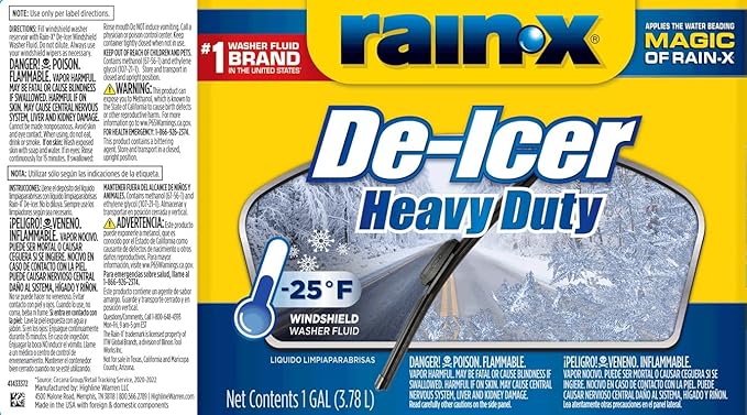 Rain-X -25°F Heavy Duty De-Icer Windshield Washer Fluid - 1 Gallon (Pack of 6)